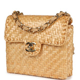 Vintage Chanel Mini Flap Bag Natural Wicker Gold Hardware