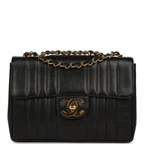 Vintage Chanel Jumbo Classic Mademoiselle Vertical Flap Black Caviar Gold Hardware