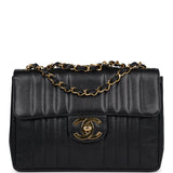 Vintage Chanel XL Jumbo Classic Mademoiselle Vertical Flap Black Caviar Gold Hardware