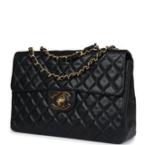 Vintage Chanel XL Jumbo Maxi Flap Bag Black Lambskin Gold Hardware