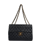 Vintage Chanel XL Jumbo Maxi Flap Bag Black Lambskin Gold Hardware