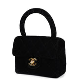 Vintage Chanel Micro Kelly Child Flap Bag Black Velvet Gold Hardware