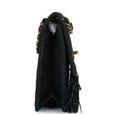 Vintage Chanel Quilted Fringe Single Flap Bag Black Raffia Gold Hardware