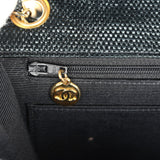 Vintage Chanel Quilted Fringe Single Flap Bag Black Raffia Gold Hardware