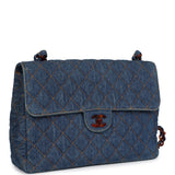 Vintage Chanel Jumbo Classic Single Flap Bag Blue Denim Tortoiseshell Bakelite Hardware
