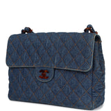 Vintage Chanel Jumbo Classic Single Flap Bag Blue Denim Tortoiseshell Bakelite Hardware