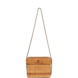 Vintage Chanel Small Picnic Basket Bag Natural Wicker Gold Hardware