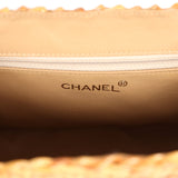 Vintage Chanel Small Picnic Basket Bag Natural Wicker Gold Hardware