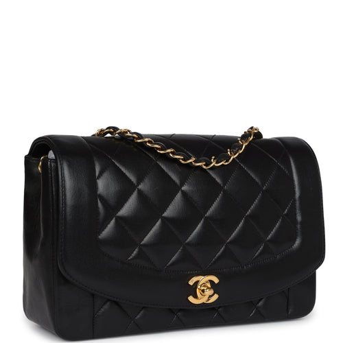 Vintage Chanel Medium Diana Flap Bag Black Lambskin Gold Hardware