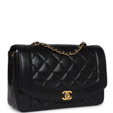 Vintage Chanel Medium Diana Flap Bag Black Lambskin Gold Hardware