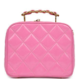 Vintage Chanel Lunchbox Vanity Bag Pink Patent Gold Hardware