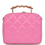 Vintage Chanel Lunchbox Vanity Bag Pink Patent Gold Hardware