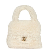 Vintage Chanel Micro Kelly Child White Rabbit Fur Gold Hardware