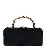 Vintage Chanel Rectangular Vanity Box Black Pony Hair Antique Gold Hardware