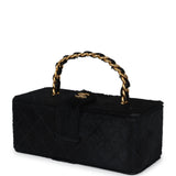 Vintage Chanel Rectangular Vanity Box Black Pony Hair Antique Gold Hardware