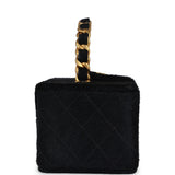 Vintage Chanel Rectangular Vanity Box Black Pony Hair Antique Gold Hardware