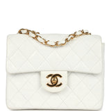 Vintage Chanel Mini Square Flap Bag White Lambskin Gold Hardware