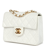 Vintage Chanel Mini Square Flap Bag White Lambskin Gold Hardware