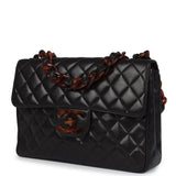 Vintage Chanel Jumbo Classic Single Flap Bag Black Lambskin Tortoiseshell Bakelite Hardware