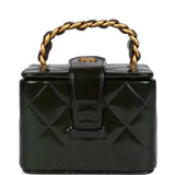 Vintage Chanel Mini Square Vanity Green Patent Antique Gold Hardware