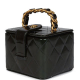 Vintage Chanel Mini Square Vanity Green Patent Antique Gold Hardware