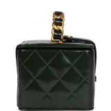 Vintage Chanel Mini Square Vanity Green Patent Antique Gold Hardware
