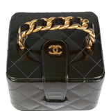 Vintage Chanel Mini Square Vanity Green Patent Antique Gold Hardware