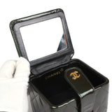 Vintage Chanel Mini Square Vanity Green Patent Antique Gold Hardware