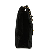 Vintage Chanel XL Classic Chevron Single Flap Bag Black Velvet Gold Hardware