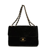 Vintage Chanel XL Classic Chevron Single Flap Bag Black Velvet Gold Hardware