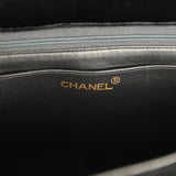 Vintage Chanel XL Classic Chevron Single Flap Bag Black Velvet Gold Hardware