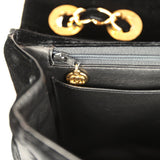 Vintage Chanel XL Classic Chevron Single Flap Bag Black Velvet Gold Hardware