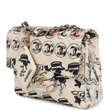 Vintage Chanel Mini Logo Square Flap Bag Light Pink Multi Printed Nylon Light Gold Hardware