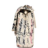 Vintage Chanel Mini Logo Square Flap Bag Light Pink Multi Printed Nylon Light Gold Hardware