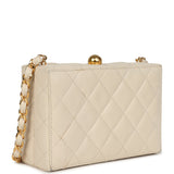 Vintage Chanel Box Clutch Bag Beige Lambskin Gold Hardware