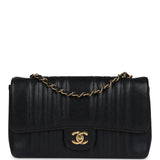 Vintage Chanel Medium Vertical Flap Bag Black Caviar Gold Hardware