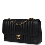 Vintage Chanel Medium Vertical Flap Bag Black Caviar Gold Hardware