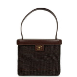 Vintage Chanel Wicker Picnic Basket Handbag Dark Brown Lambskin and Wicker Gold Hardware