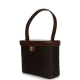 Vintage Chanel Wicker Picnic Basket Handbag Dark Brown Lambskin and Wicker Gold Hardware
