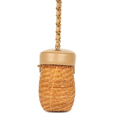 Vintage Chanel Basket Bag Beige Lambskin and Rattan Wicker Gold Hardware