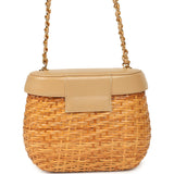 Vintage Chanel Basket Bag Beige Lambskin and Rattan Wicker Gold Hardware
