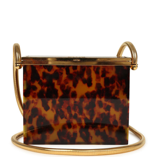 Vintage Chanel Minaudiere Clutch with Chain Tortoiseshell Acrylic Gold Hardware