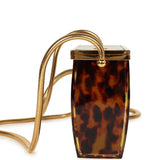 Vintage Chanel Minaudiere Clutch with Chain Tortoiseshell Acrylic Gold Hardware