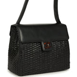 Vintage Chanel Wicker Basket Bag Black Lambskin and Rattan Bakelite Hardware