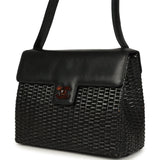 Vintage Chanel Wicker Basket Bag Black Lambskin and Rattan Bakelite Hardware
