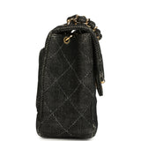 Vintage Chanel Mini Square Flap Bag Black Denim Gold Hardware