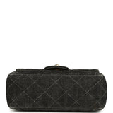 Vintage Chanel Mini Square Flap Bag Black Denim Gold Hardware