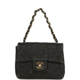 Vintage Chanel Mini Square Flap Bag Black Denim Gold Hardware