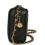 Vintage Chanel Mini Diagonal Quilted Camera Bag Black Caviar Gold Hardware