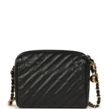 Vintage Chanel Mini Diagonal Quilted Camera Bag Black Caviar Gold Hardware